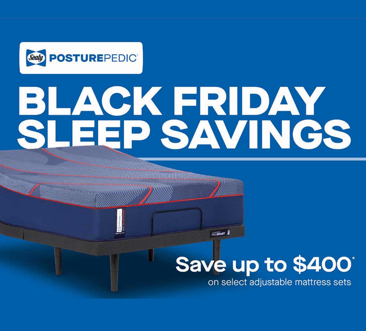 Sealy Posturepedic Black Friday Sale 2026 – Save up to $400 on select adjustable mattress sets.