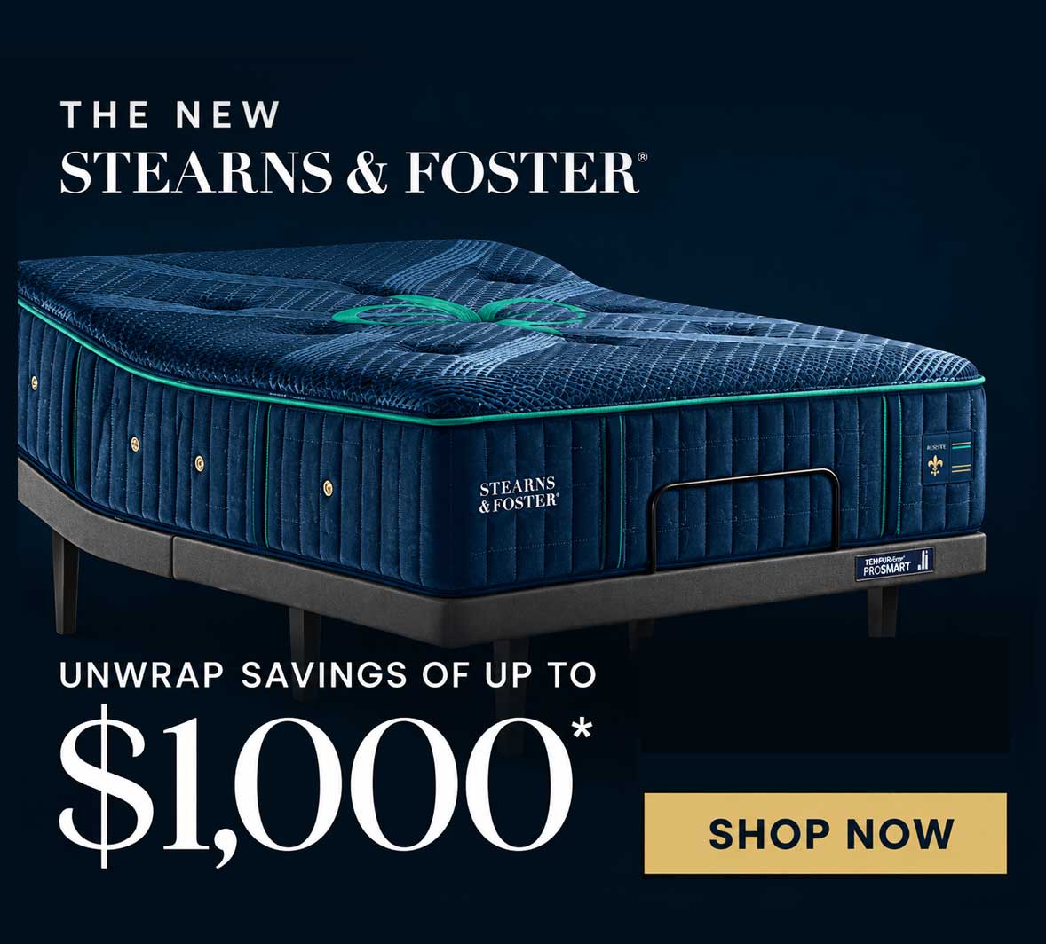 Stearns & Foster Black Friday Sale 2026 – Save up to $1,000 on select luxury mattress and adjustable base sets.